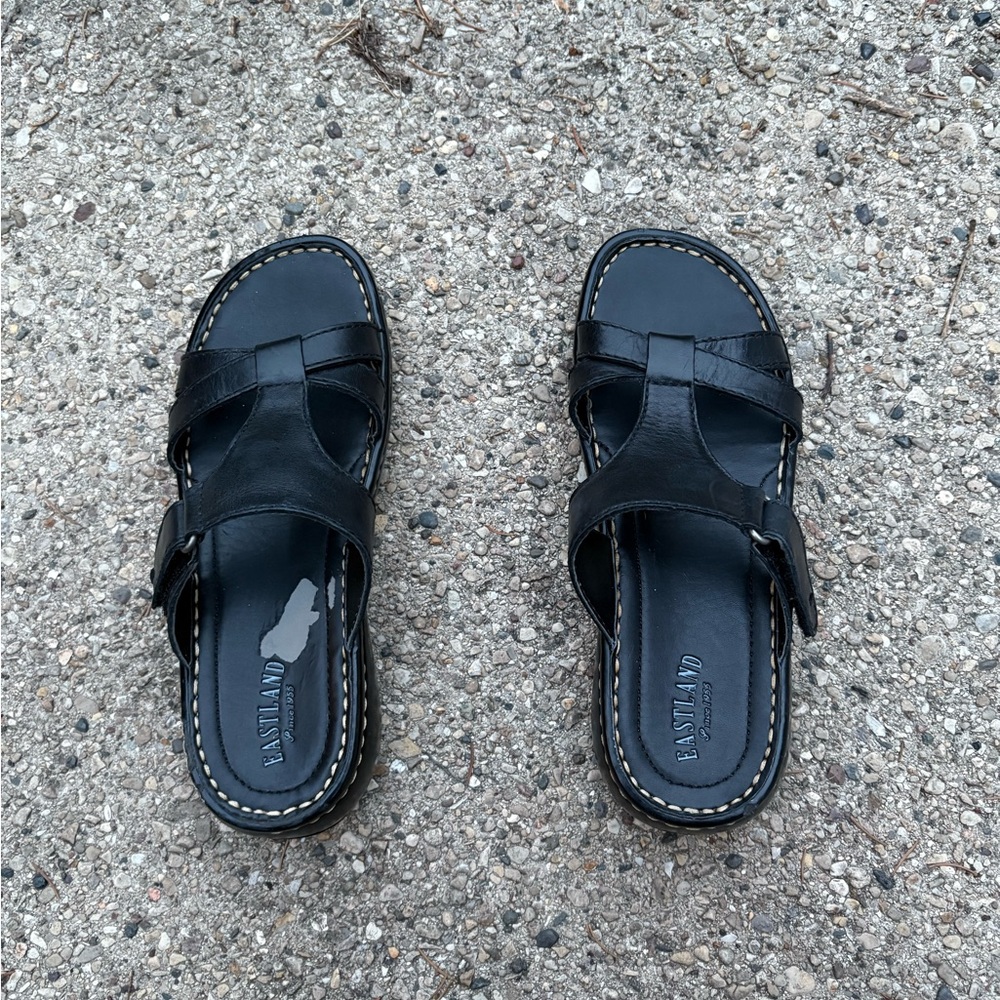 Eastland Black Leather Slide Sandals